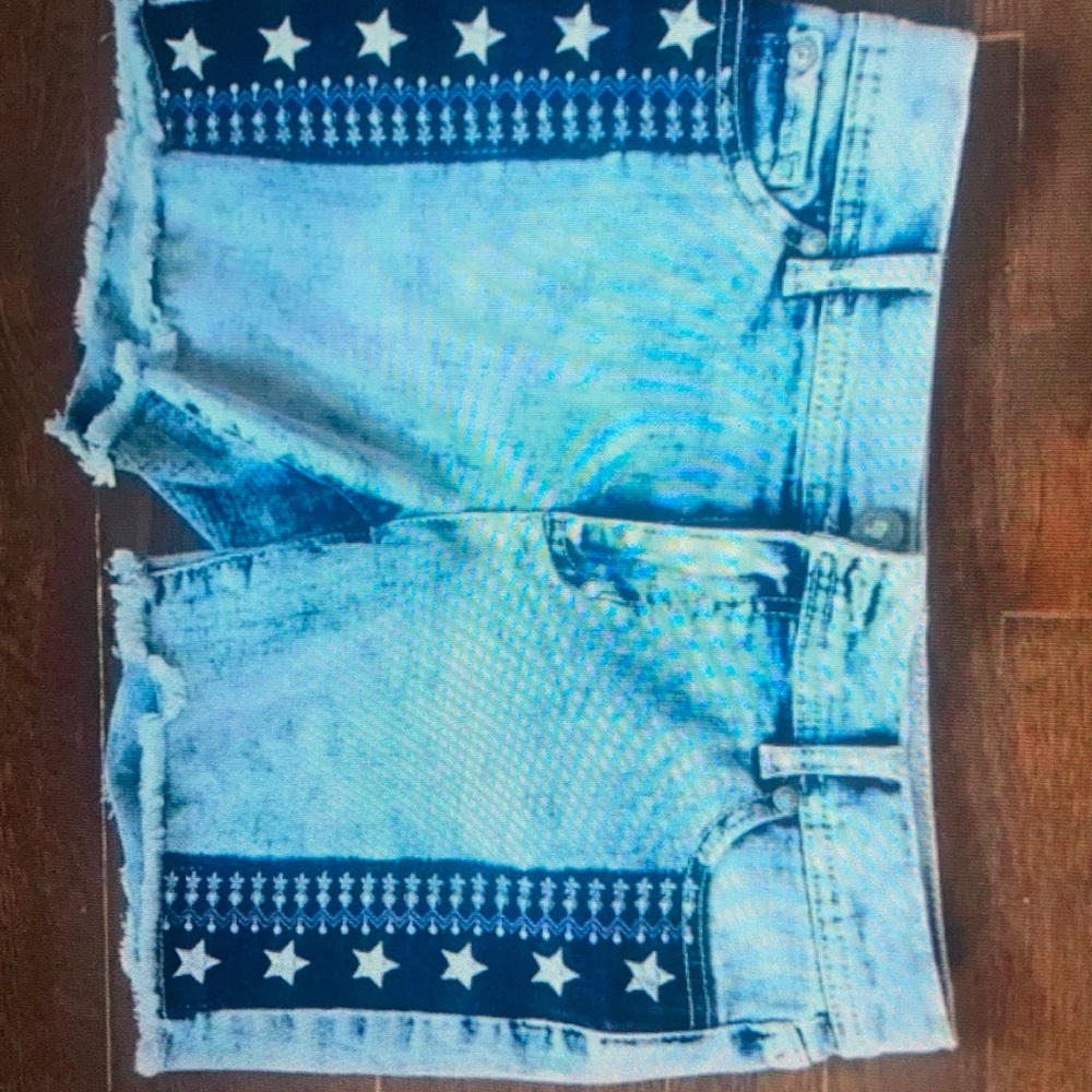 Jordache Girls embroidered stars blue denim jean shorts size 12